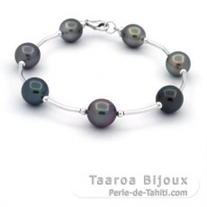 Pulsera de Plata y 7 Perlas de Tahiti Semi-Barrocas C de 8.9 a 9.4 mm