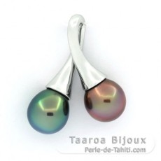 Colgante de Plata y 2 Perlas de Tahiti Semi-Barrocas 1 A+ y 1 B+ 9 mm