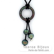 Collar de Cuero y 3 Perlas de Tahiti Semi-Barrocas C de 9.6 a 10.3 mm
