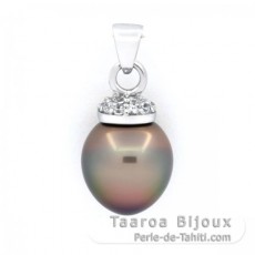 Colgante de Plata y 1 Perla de Tahiti Semi-Barroca B/C 10.8 mm