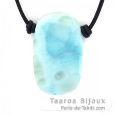 Collar de Cuero y 1 Larimar - 36 x 22 x 7 mm - 12.8 gr