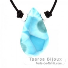 Collar de Cuero y 1 Larimar - 34 x 20 x 9 mm - 10.8 gr