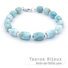 Pulsera de 15 perlas de Larimar - 8.2 a 8.9 mm - 21.5 cm - 17.9 gr