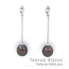 Aretes de Plata y 2 Perlas de Tahiti Semi-Barrocas B 9.2 mm