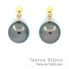 Aretes de Oro 18kl y 2 Perlas de Tahiti Semi-Redondas 1 A & 1 B 9.1 mm