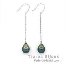 Aretes de Plata y 2 Perlas de Tahiti Semi-Barrocas 1A y 1B 8.9 mm