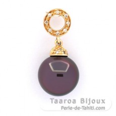 Colgante de Oro 14Kl + 6 Diamantes y 1 Perla de Tahiti Redonda B 9.9 mm