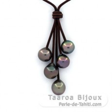 Collar de Cuero y 5 Perlas de Tahiti Semi-Barrocas B/C de 10 a 10.3 mm