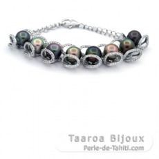 Pulsera de Plata y 8 Perlas de Tahiti Semi-Barrocas C de 9 a 9.5 mm