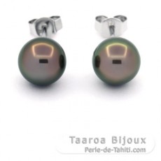 Aretes de Plata y 2 Perlas de Tahiti Redondas C 8.3 mm