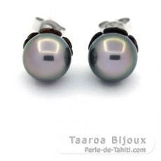 Aretes de Plata y 2 Perlas de Tahiti Redondas C 8.2 y 8.4 mm