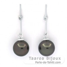 Aretes de Plata y 2 Perlas de Tahiti Redondas C 8.1 mm