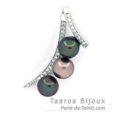Colgante de Plata y 3 Perlas de Tahiti Redondas C de 8 a 8.2 mm