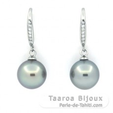 Aretes de Plata y 2 Perlas de Tahiti Redondas C 9.6 mm