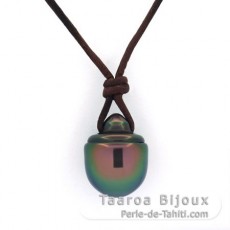 Collar de Cuero de Canguro y 1 Perla de Tahiti Semi-Barroca B 12.5 mm