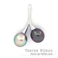 Colgante de Plata y 2 Perlas de Tahiti Semi-Barrocas B 9.2 mm