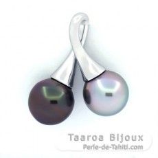 Colgante de Plata y 2 Perlas de Tahiti Semi-Barrocas B 10.9 mm