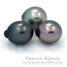 Lote de 3 Perlas de Tahiti Semi-Barrocas A de 10.5 a 10.7 mm